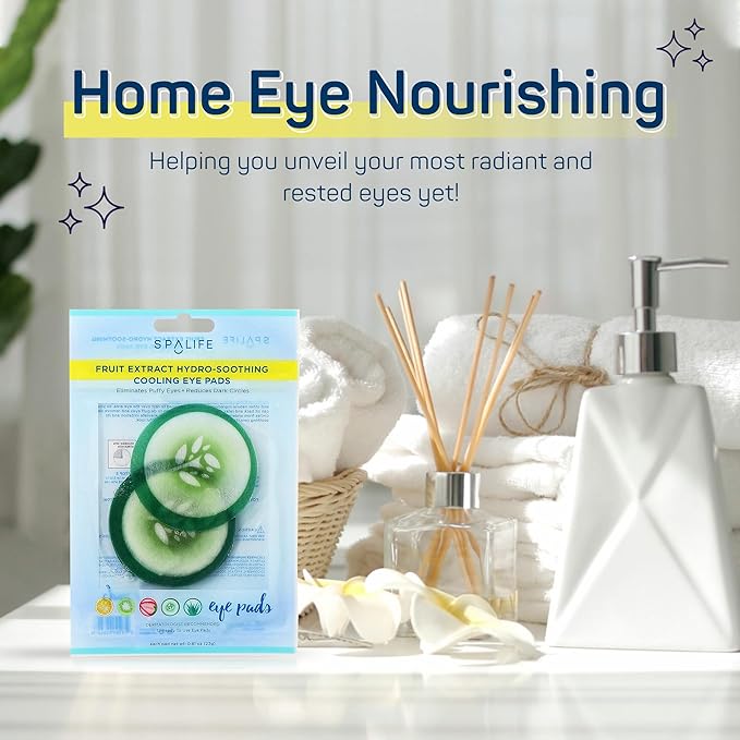 SpaLife Cooling Eye Pads - Korean Soothing Eye Pads for Dark Circles, Puffy Eyes, and Wrinkles - 48 Pads with Fruit + Vegetable Extracts - Revitalizing Hydrating Eye Pads for Eye Treatment (Cucumber)