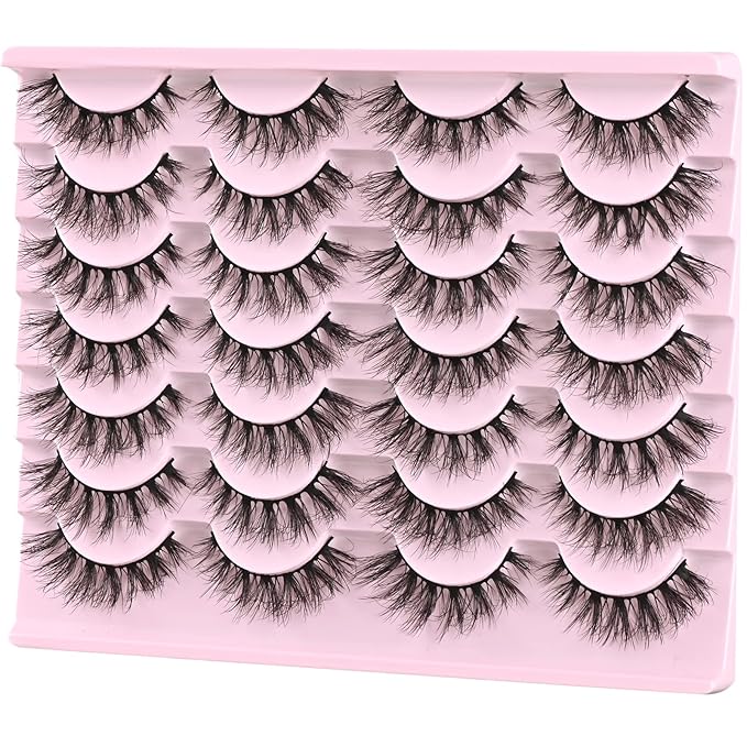 FARRED Lashes Natural Eyelashes Wispy Cat Eye False Lashes Fluffy Fake Eyelash Natural Look 14 Pairs Short Faux Mink Strip Eye Lash Pack for MUA and Beginners Daily Makeup (F4 | 9-16mm)