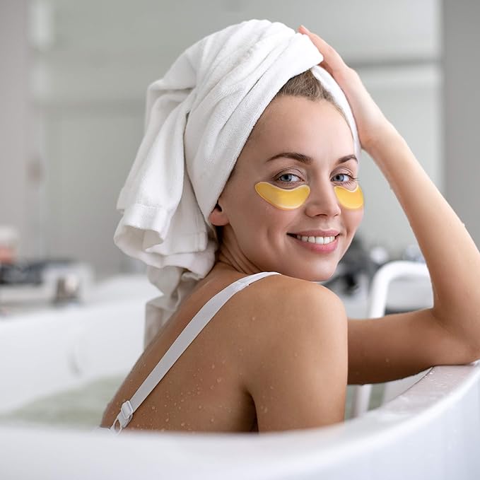 24k Gold Collagen Eye Mask: Hydrogel Under Eye Patches with Collagen & Hyaluronic Acid - Hydrating Under Eye Mask for Dark Circles, Puffy Eyes, & Under Eye Bags - Cooling Gel Treatment Pads - 15 Pairs