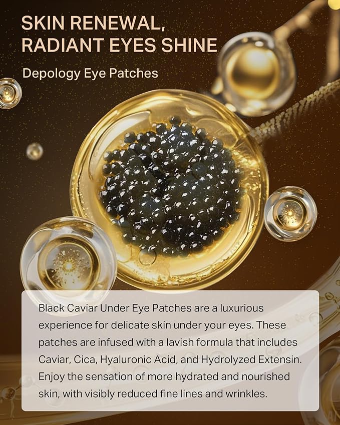 depology Black Caviar Under Eye Patches (30 Pairs), Anti-aging Hydrating Eye Mask for Wrinkles, Fine lines, Skincare with Hyaluronic Acid & Cica, Beauty & Personal Care