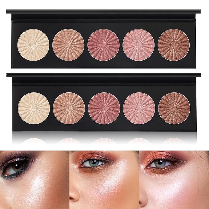 2 Packs Highlighter Powder Palette, 5 Colors Makeup