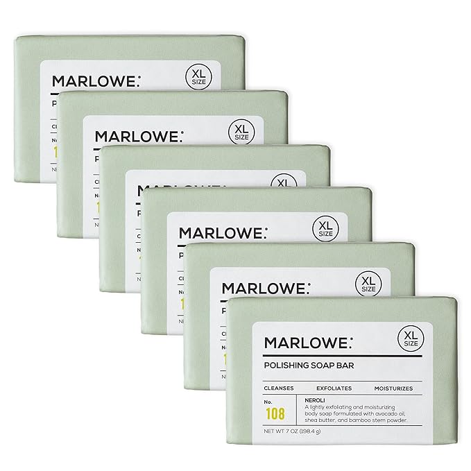 MARLOWE. No. 108 Lightly Exfoliating Soap Bar, 7oz (6 Bars) Polishing, Moisturizing & Cleansing Bar Soap for Men, Made with Natural Ingredients