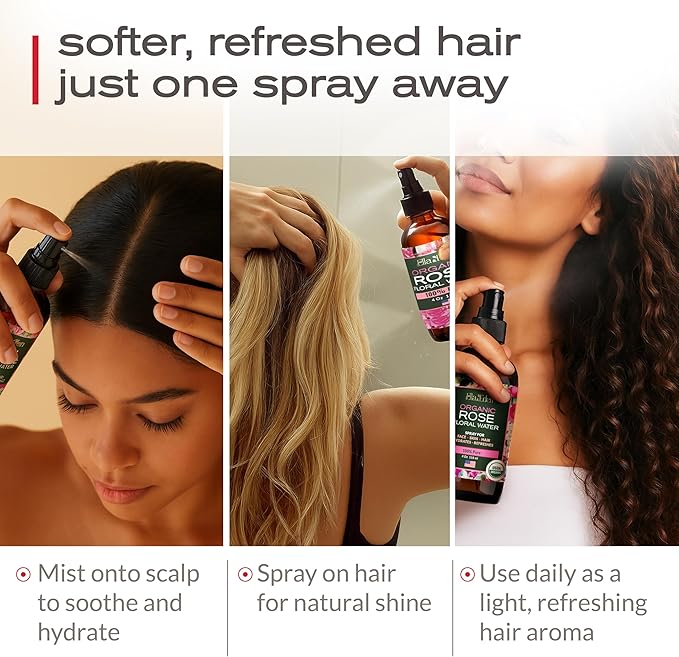 Ella & Eden Organic Rose Water Spray for Face, Hair 4 Fl Oz | USDA Certified 100% Pure Steam Distilled Hexane-Free | Hydrating, Refreshing Facial Mist for All Skin Types