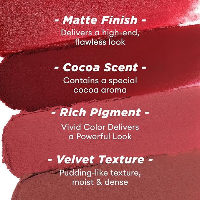 ITY Velvet Matte Finish Lip Stain-Mousse Textured Pudding Pot Lip Clay, Red Shade, Dual-Use as Lipstick and Blush, Conceals Lip Lines, Rich Pigment, 0.21 oz (6g) in Red Velvet