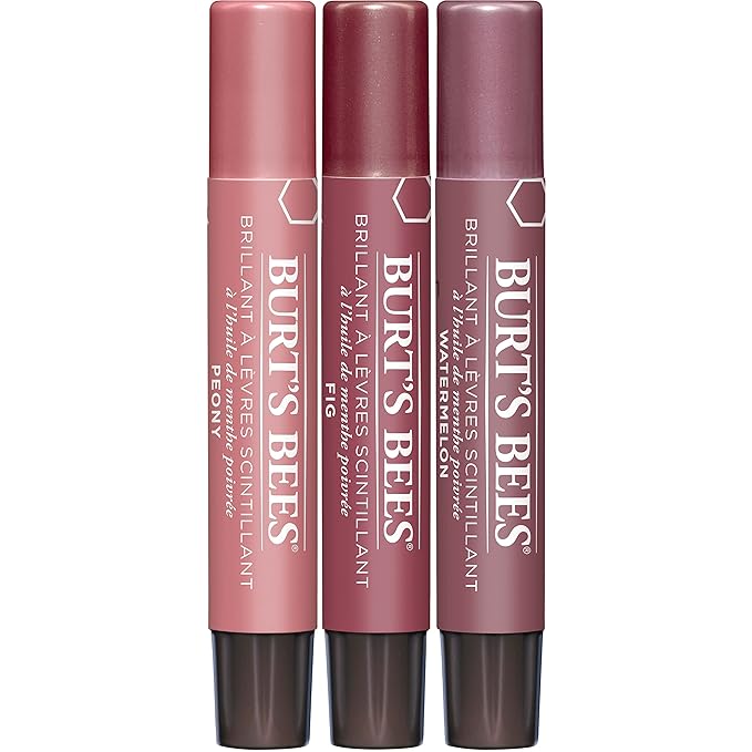 Burt's Bees Lip Balm Spring Gifts, 3 Nourishing Lip Care Shimmers for All Day Glow, Kissable Color Spring Gift Set -Peony, Fig & Rhubarb (Packaging May Vary)