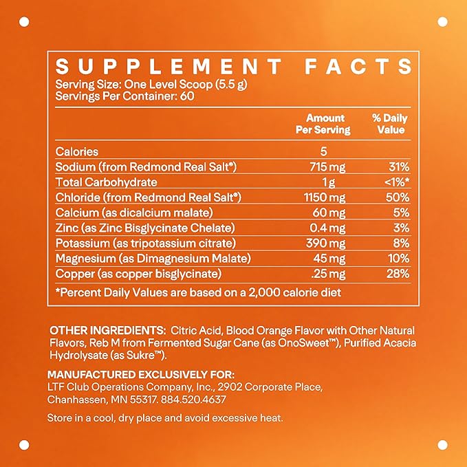LTH Hydrate Hydration Mix - Trusted by Life Time Fitness Members - NSF Certified for Sport - Premium Electrolyte Powder - Plant-Based, Non-GMO, Gluten Free & Dairy Free - 60 Servings (Blood Orange)
