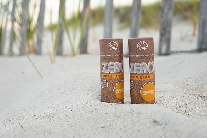 ZERO Waste 100% Plastic Free Natural Sunscreen Stick, SPF 20 Reef Safe and Kid Friendly, Water Resistant, Push Up Cardboard Tube, Sunblock Made with Beeswax, Shea Butter and Coconut Oil, 1.5 Oz