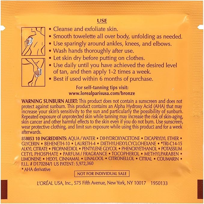 L'Oreal Paris Sublime Bronze Self-Tanning Body Towelettes, 6-Count (Pack of 2)