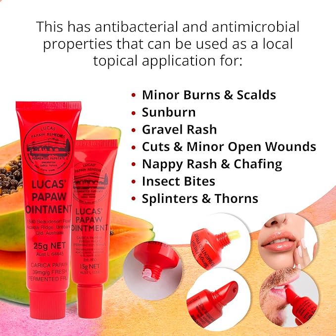 Lucas Pawpaw Lip Ointment, Lucas Pawpaw Cream, Lucas Pawpaw Ointment for Lips & Dry Skin (2x15 Gram plus 2x25 Gram)