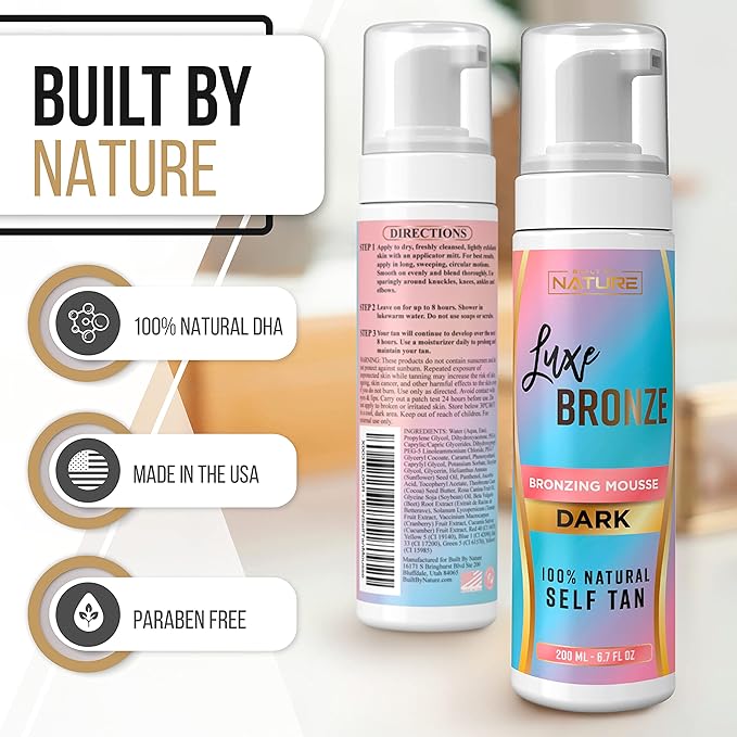 Self Tanner Dark Mousse - Fast-Acting, Anti-Cellulite, Natural Glow, Enriched with Aloe Vera & Coconut, Streak-Free & Trusted Tan, No Fake Tan Smell, Vegan & Cruelty-Free Self Tanning, 6.7 Fl Oz