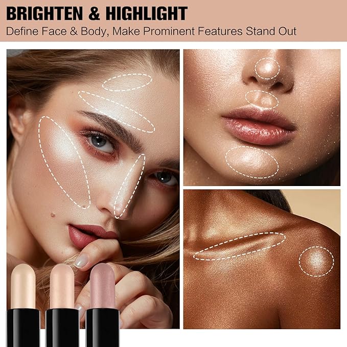 Contour Stick, 4Pcs Dual-Ended Highlighter Makeup Pen & Contouring Stick for Face Shaping, Long Lasting Waterproof Cream Bronzer & Highlight Sticks Make Up Kit for All Skin Tones(Set A+Set B)