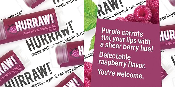 Hurraw! Raspberry Tinted Lip Balm, 2 Pack: (Sheer Berry Tint) Organic, Certified Vegan, Cruelty and Gluten Free. Non-GMO, 100% Natural Ingredients. Bee, Shea, Soy and Palm Free. Made in USA