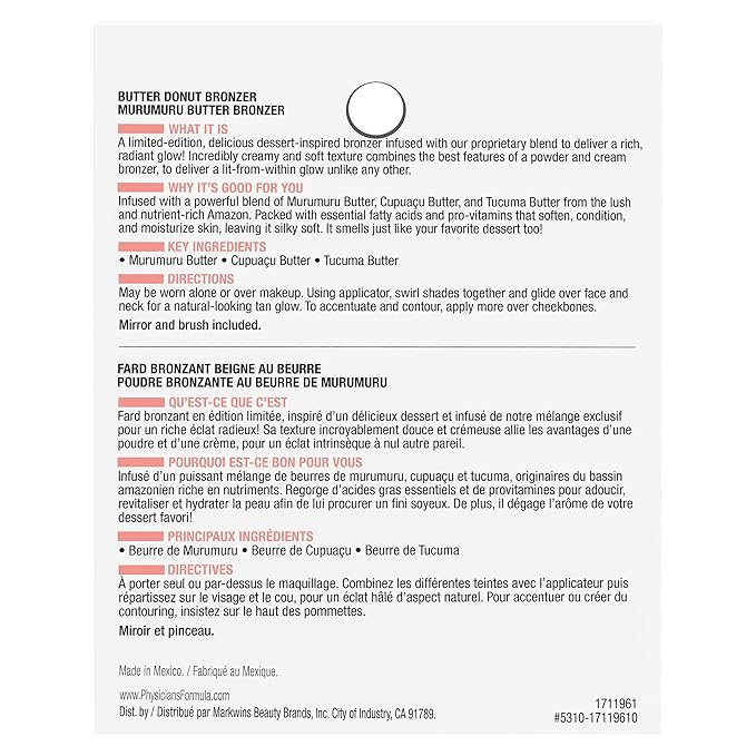 Physicians Formula Murumuru Butter Cheat Day Donut Bronzer, Lightweight, Cruelty-Free, For Sensitive Skin, Dark Shimmer Cream Bronzer, 0.38Oz, Sprinkles