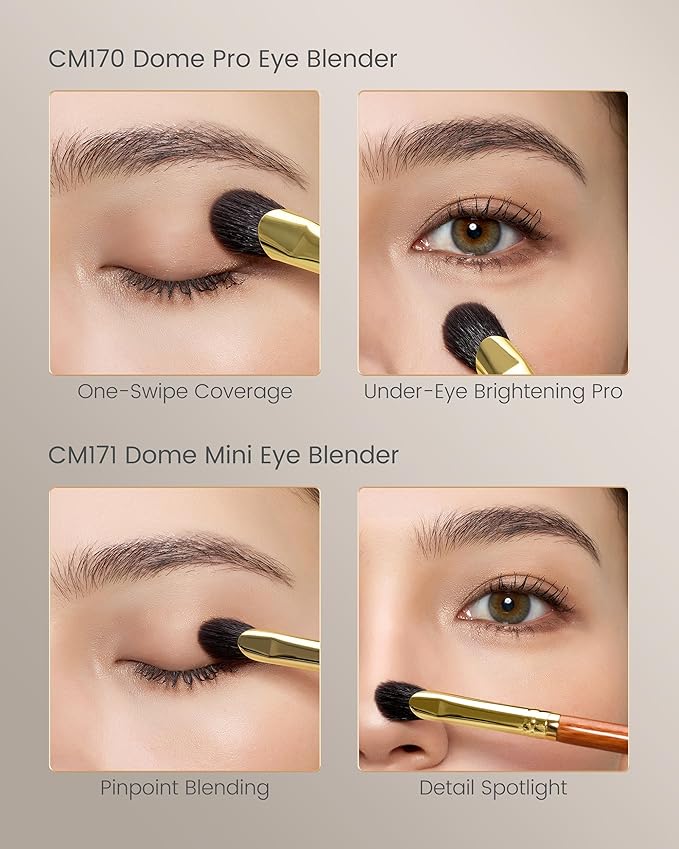 CM 170 & 171 Desert Oak Series Thumb Eyeshadow Brush DUO Set - Large & Small, Curved Finger Contour for Lid & Crease, Premium Goat Hair & Bubinga Handle, Perfect Pair for Blending, Shimmer & Detail