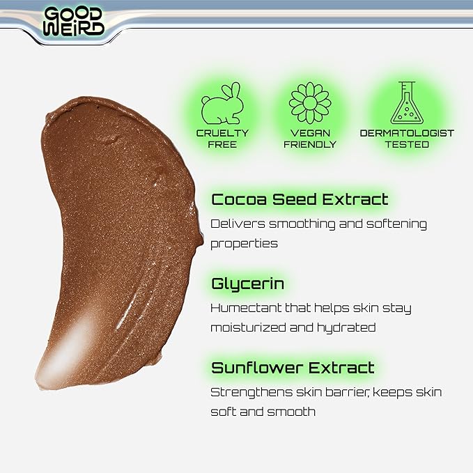 GOOD WEIRD Back From Vacay Bronzer - Vegan Liquid Face Bronzer Gel Cream for Men and Women | Natural Glow Lightweight Highlighter Makeup | Subtle Shimmer | 0.56 fl. oz. | WAIKIKI (Medium Bronze)