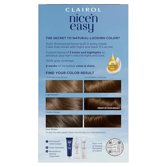 Clairol Nice'n Easy Permanent Hair Dye, 5G Medium Golden Brown Hair Color, Pack of 3