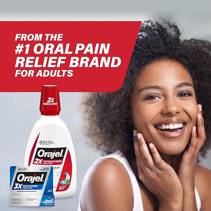 Orajel Rescue Relief Pen with Menthol Cooling Gel for Instant Pain Relief of Tooth & Gum, Canker Sores, Braces and Denture Irritation, Touch-Free Silicone Applicator, 0.07 oz