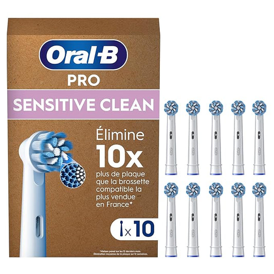 Oral-B Pro Sensitive Clean Electric Toothbrush Head, X-Shaped & Extra Soft Bristles for Gentle Brushing & Plaque Removal, Pack of 10 Toothbrush Heads, Suitable for Mailbox, White