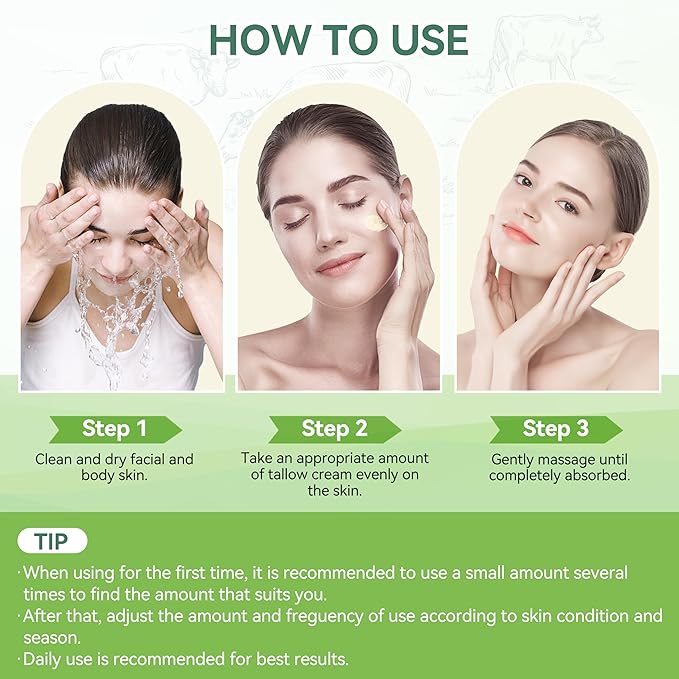 Beef Tallow for Skin, Organic Grass Fed Whipped Beef Tallow Moisturizer Deeply Nourishing for Face & Body, Natural Unscented Tallow Face Moisturizer Smooth Soft for Dry Skin, 4oz