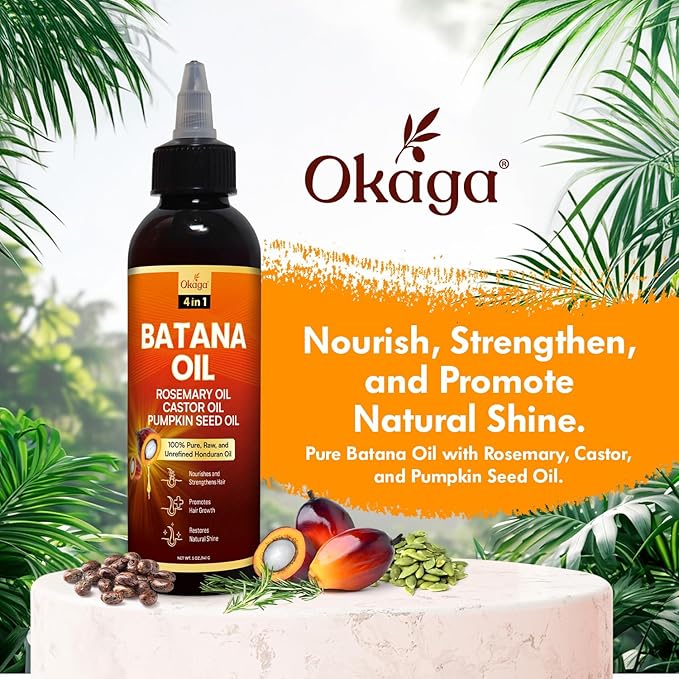 Batana Oil for Hair Growth with Rosemary, Castor, and Pumpkin Seed Oils, 100% Pure Unrefined Honduran Formula, Strengthens, Nourishes, Revives Scalp & Strands, Natural Care for All Types (2PK)