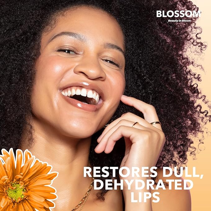 Blossom Moisturizing and Hydrating Shimmer Sparkle Lip Oil with Olive Oil + Grape Seed Oil, Infused with Real Flowers, 3g, Mango