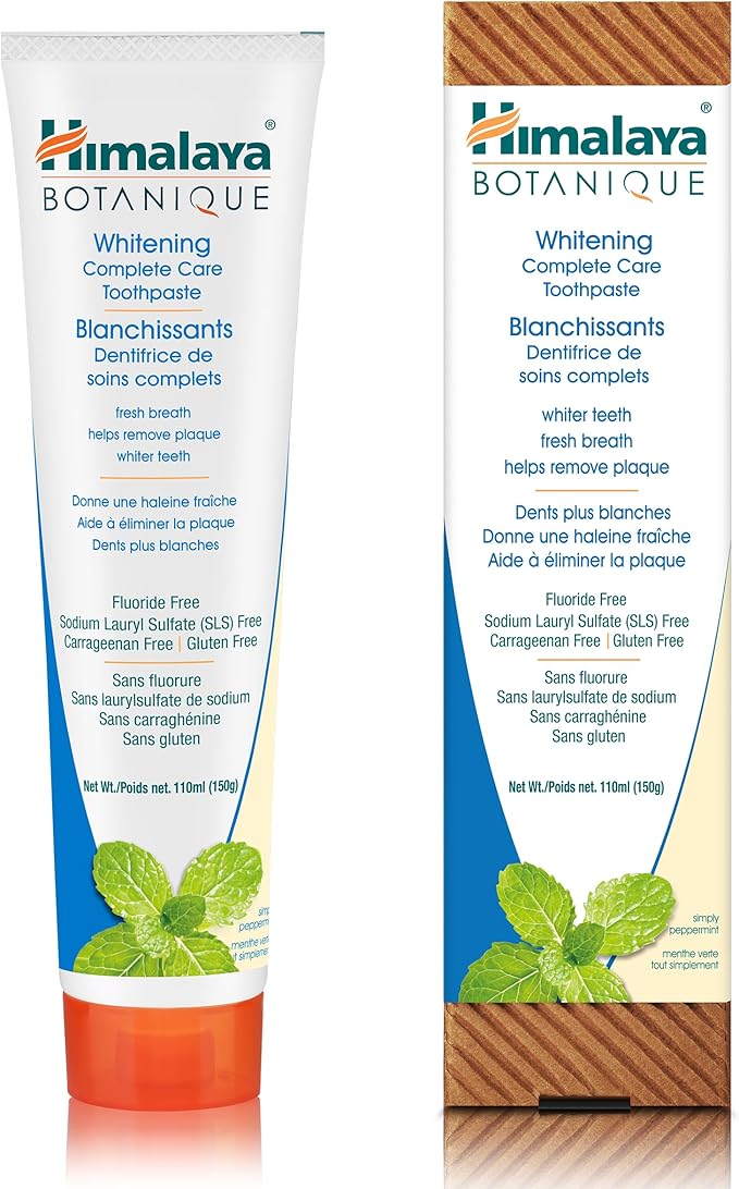 Himalaya Botanique Complete Care Whitening Toothpaste, Simply Peppermint, Fluoride Free for a Clean Mouth, Whiter Teeth and Fresh Breath, 5.29 oz, 2 Pack