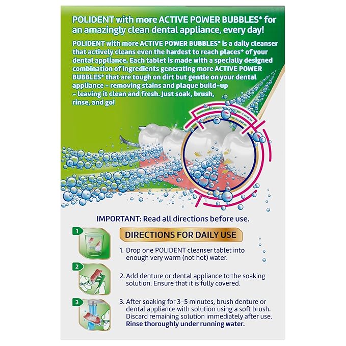 Polident 3 Minute Antibacterial Dental Appliance Cleanser Tablets, 90 Count (2 Pack)