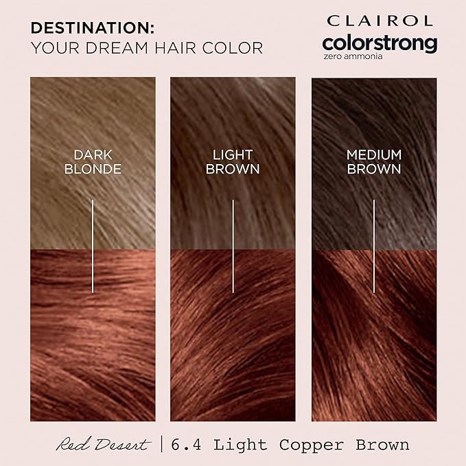 Clairol ColorStrong Permanent Zero Ammonia Hair Dye, 6.4 Light Copper Brown - Red Desert Hair Color, Pack of 1
