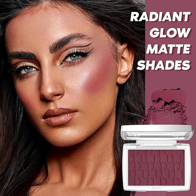 Berry Blush Powder Blush for Cheeks with Brush, Matte Blush Palette Blush Powder Face Blusher, Natural Blendable Formula Silky Lightweight Makeup Blush Rubores de Maquillaje, 006#