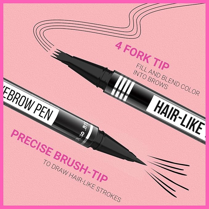 iMethod Eyebrow Pen - Eyebrow Pencil Magical 2-in-1 Eye Brow Pencils for Women with 4-Fork-Tip & Precise Brush-Tip for Natural Hair-Like Brows, Last All-Day, with Eyebrow Spoolie Brush, Black Brown