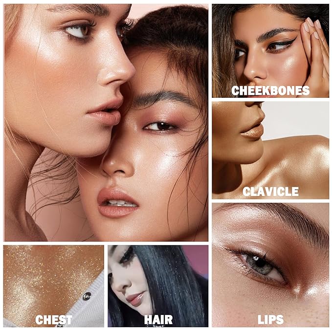 3PCS Polvo De Hadas Body Shimmer Glitter Highlighter Powder Makeup,High Gloss Sparkle for Face Body Hair,Create The Most Sparkly And Attractive Glitter Makeup