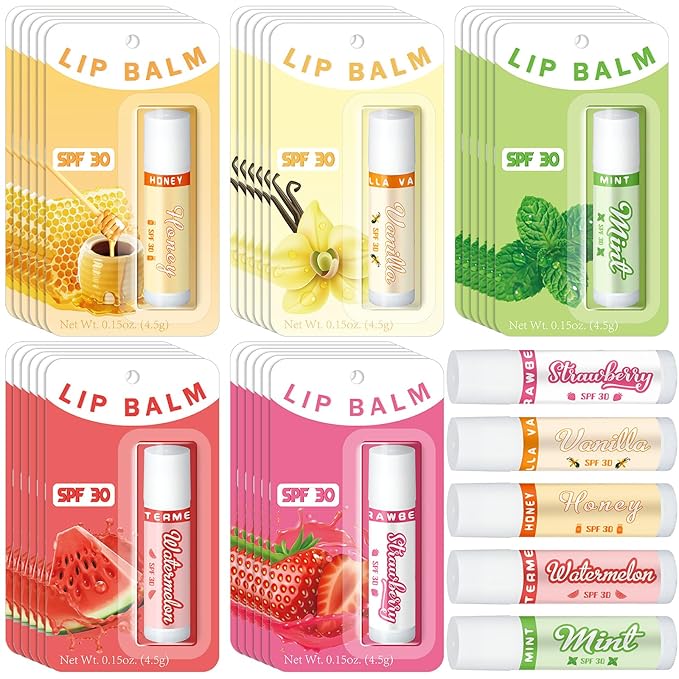30 Pack Lip Balms SPF 30 Bulk Sunscreen Lip Balms Party Gifts Favors Lip Sunscreen Care with Vitamin E Wedding Bridal Shower Favors Baby Shower Gifts for Outdoor Travel Beach