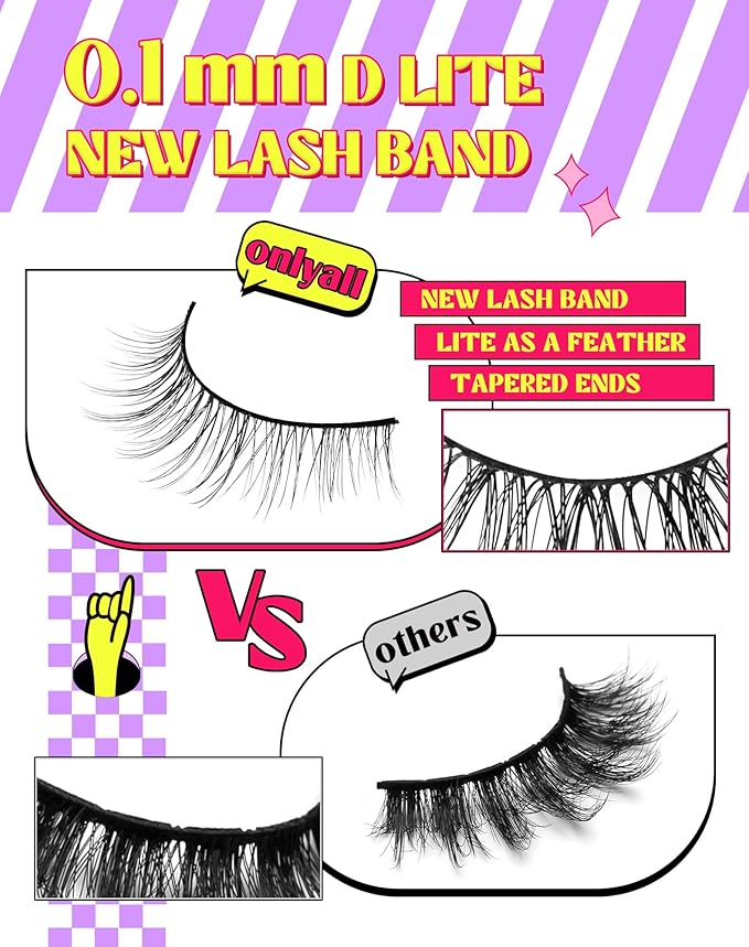 Onlyall Natural Lashes Wispy Lashes Natural Look False Eyelashes Natural Flared Eyelashes False Eye Lashes Soft Fluffy Lashes 7 Pairs DK32, Black