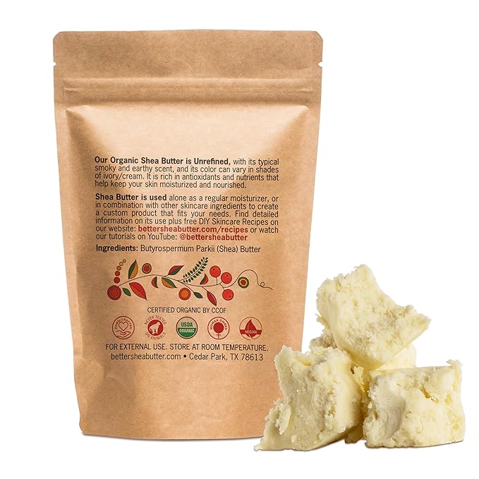 Organic Shea Butter Raw Unrefined | Pure African Shea Butter for Hair & Dry Skin | Natural Face Moisturizer | Body Butter Base for Lotion, DIY Lip Balm and Soap Making Supplies, 1lb Bar