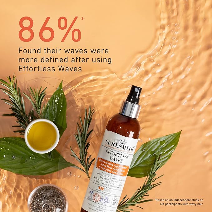 CURLSMITH - Effortless Waves Styling Spray, Lightweight and Moisturising, Reduce Frizz, Natural Look, For Wavy and Curly Hair, Vegan (59ml/2 fl oz) Trial or Travel Size