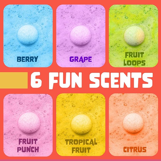Superhero Bath Bombs for Kids with Surprise Toys Inside (6 Pack) - Large Bubble Bomb Fizzies for Boys, Girls, & Toddlers - Fruity Scents, Relaxing Aromas, Made in USA, Birthday Gift by Two Sisters