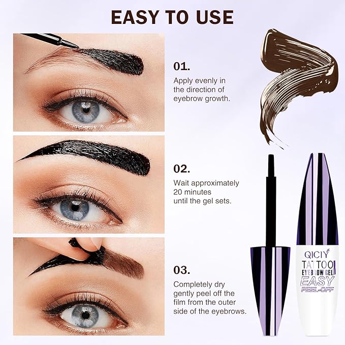2025 New Tattoo Eyebrow Gel Easy Peel Off for Women, Upgrade Eyebrow Tattoo Peel Off, Transfer-proof Eyebrow Gels Waterproof for All Skin Types (Dark brown)