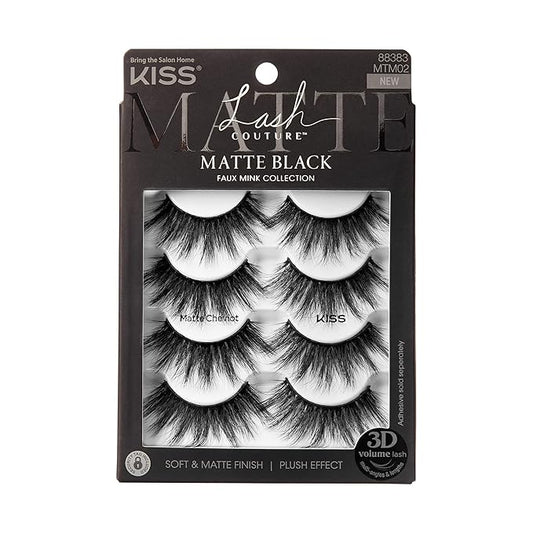 KISS Lash Couture Matte Black Faux Mink Eyelashes Multipack, Matte Cheviot, Black, Natural Looking, Cruelty-Free & Vegan, Holds Curl, Comfortable, Seamless, Knot-Free Band | 4 Pairs