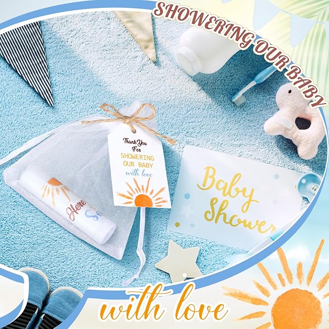 Dunzy 50 Pack Here Comes the Son Baby Shower Party Gifts Lip Balms Favors Bulk for Guests Boys Girls Gender Reveal Favors Baby Shower Game Prizes Souvenirs Goodie Bags Stuffers Thank You Gifts