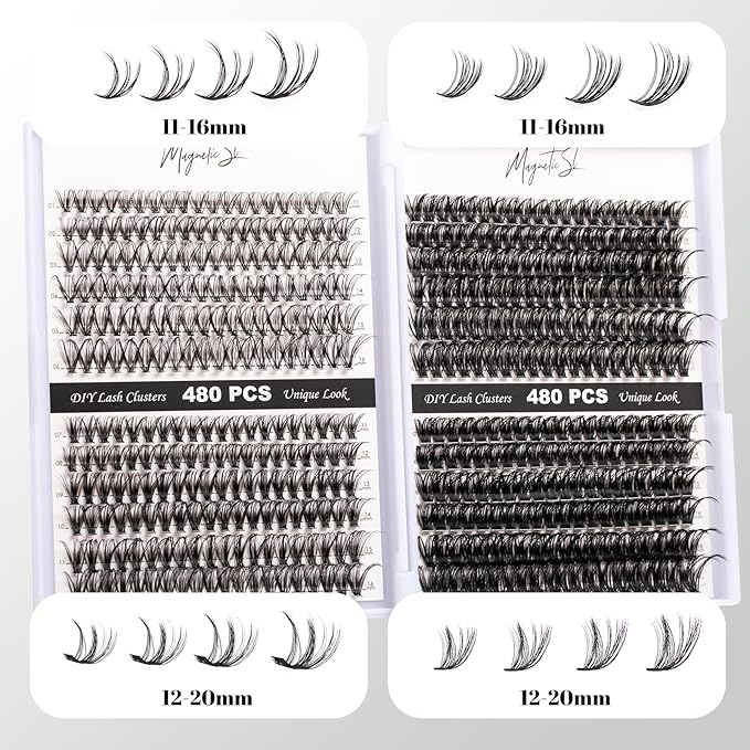 Lash Clusters 480 Clusters 60D 80D Thick Eyelash Extension 30D 40D Individual Eyelashes D Curl 11-20mm False Eyelash Multi-Style DIY Lash Extensions for Beginners(30D-80D-D, 11-20MIX)