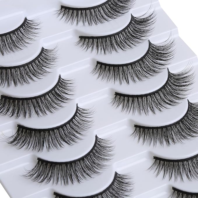 SUNWELL False Eyelashes 12mm Mink Lashes Natural Look Cat Eye Faux Mink Lashes 3D Fluffy Soft Luxury Volume Fake Eyelashes 10 Pairs Pack