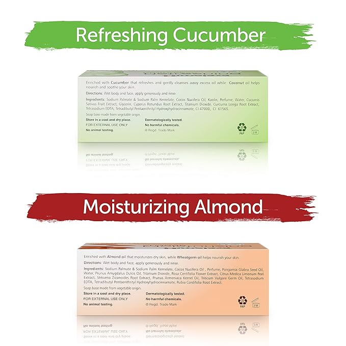 Himalaya Cleansing Bar Soaps Variety Pack, Neem & Turmeric, Almond, Cream & Honey and Cucumber, 4.41 oz, 12 Pack