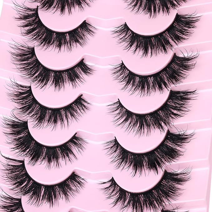 Mink Lashes Natural Look False Eyelashes Wispy Cat Eye Flat Lashes 3D Mink Lashes Natural Fake Lashes 15mm Strip Lashes Pack 7 Pairs by Kiromiro