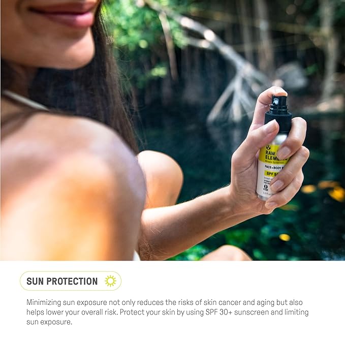 Raw Elements Face + Body Spray SPF 50 All-Natural Mineral Sunscreen - Reef Safe, Water Resistant, Broad Spectrum UVA/UVB Protection, Safe For All Ages, Travel Size 2oz