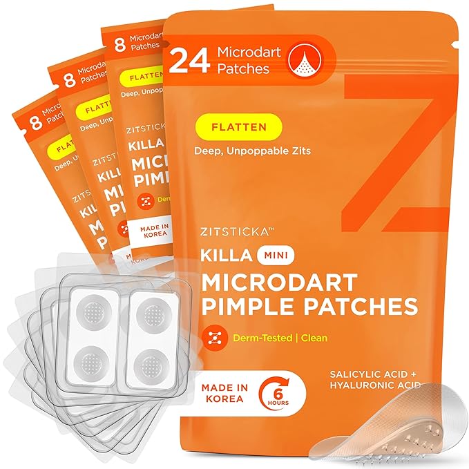 ZitSticka Killa Pimple Patches for Face - World's Most Potent Pimple Patch with Fast-Acting Microdarts - Starts Working within 26 Hours for Deep, Early-Stage Zits - Mini 24 Count