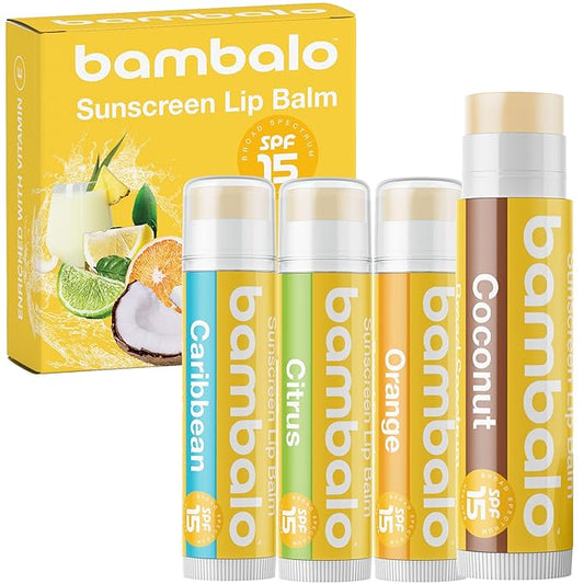 4-Pack Tropical Variety SPF 15 Lip Balm - Organic Ingredients, Broad Spectrum UVA/UVB Protection - Hydrating & Moisturizing, USA Made