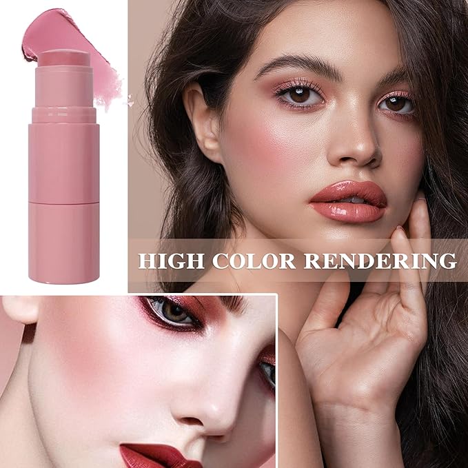 Cream Blush Stick with Brush and Makeup Sponge,Waterproof Multi Cream Makeup Stick,Lightweight,Long-lasting,2 in 1 Multi Blush for Cheeks & Lip Tint & Eyeshadow S