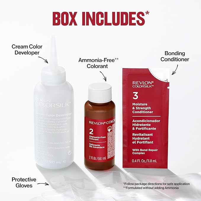 Revlon ColorSilk with Bond Repair Complex, Auburn Permanent Hair Color, 100% Gray Coverage, Ammonia Free Hair Dye, Vegan Keratin, 49 Auburn Brown (Pack of 3)