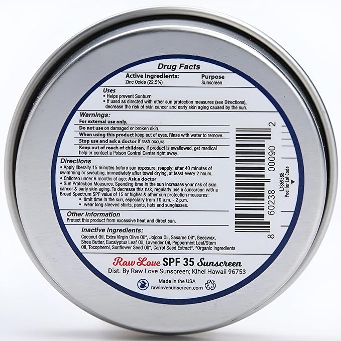 Raw Love Reef Safe Sunscreen SPF 35 | Mexico & Hawaii Approved Biodegradable Sunscreen | Travel Friendly, Water Resistant, Natural, Organic Ingredients | Broad Spectrum Mineral Zinc Oxide | 4 Oz