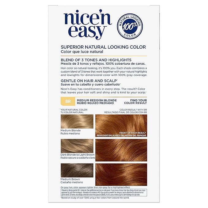Clairol Nice'n Easy Permanent Hair Dye, 8R Medium Reddish Blonde Hair Color, Pack of 2